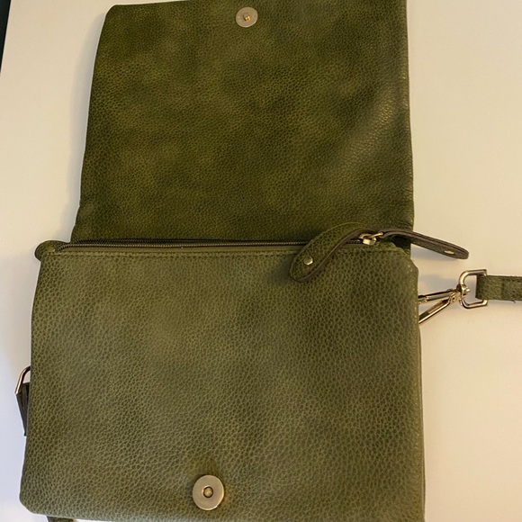 Street Level Demi Fold Over Vegan Leather Crossbody Bag in Olive Green - Picture 8 of 12